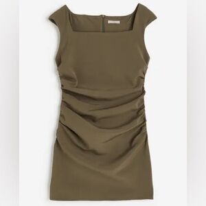 Square-neck twill dress H&M
